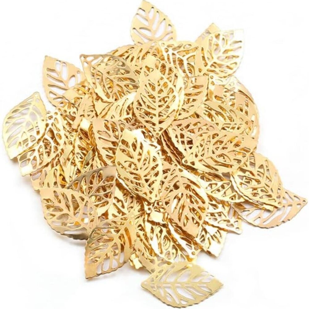 50 Pcs Hollow Leaf Metal Flower Pieces, Pendant Jewelry Making Leaf Connector DI